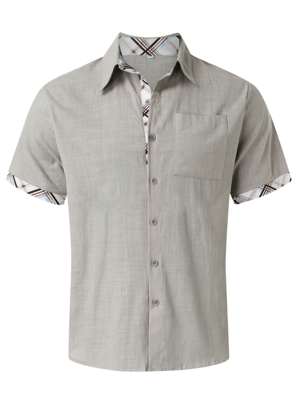 Luxe Men's Short Sleeve Vacation Shirt with Stylish Contrast Lapel - MENLL