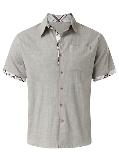 Luxe Men's Short Sleeve Vacation Shirt with Stylish Contrast Lapel - MENLL