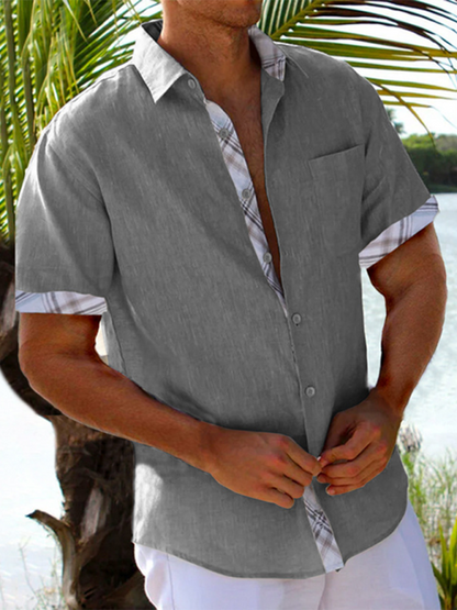 Luxe Men's Short Sleeve Vacation Shirt with Stylish Contrast Lapel - MENLL