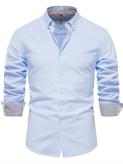 Men's casual versatile fashion solid color long-sleeved top - MENLL