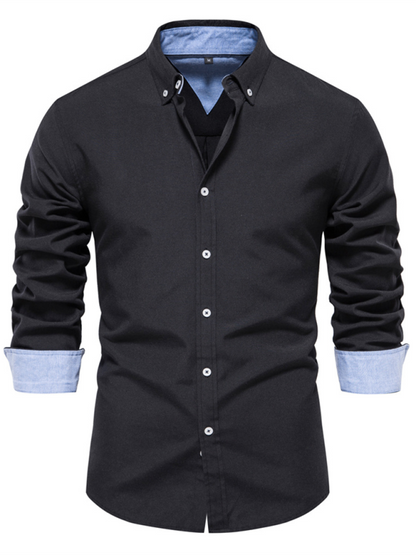 Men's casual versatile fashion solid color long-sleeved top - MENLL
