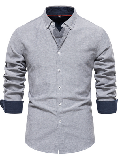 Men's casual versatile fashion solid color long-sleeved top - MENLL