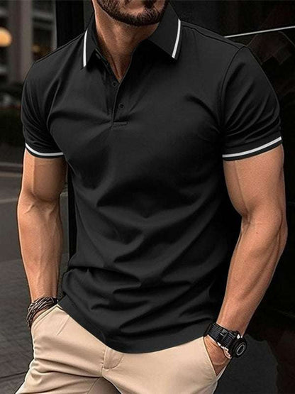 Sophisticated Ribbed Collar Sports Polo Shirt - Stylish Comfort for Every Occasion - MENLL