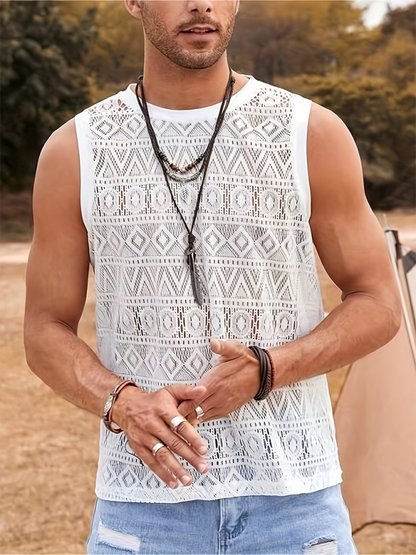 Mesh lace vest for men, perfect for beach and outdoor adventures, with breathable and stylish design.
