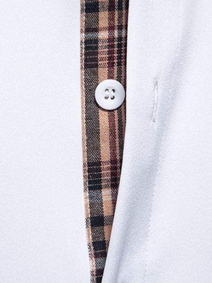 Stylish Men's Short Sleeve Plaid Color Block Shirt for Effortless Casual Elegance - MENLL