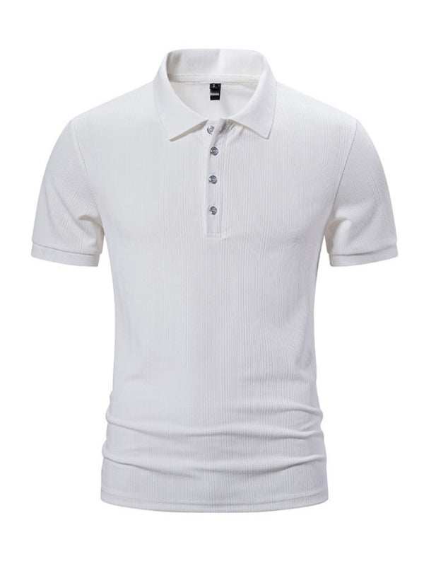 Men's white casual pit lapel polo shirt for spring-summer with slight elasticity.