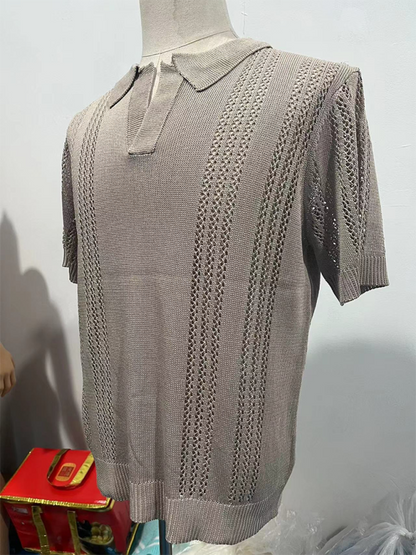 Stylish Men's V-Neck Short Sleeve Knitted Polo - Casual Solid Color Top for Spring-Summer - MENLL