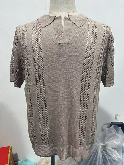 Stylish Men's V-Neck Short Sleeve Knitted Polo - Casual Solid Color Top for Spring-Summer - MENLL