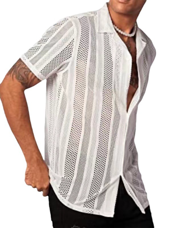 Trendy Spring-Summer Knitted Short Sleeve Button-Up Shirt for Effortless Street Style - MENLL
