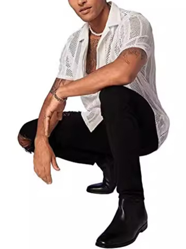 Trendy Spring-Summer Knitted Short Sleeve Button-Up Shirt for Effortless Street Style - MENLL