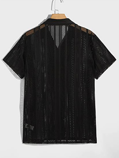 Trendy Spring-Summer Knitted Short Sleeve Button-Up Shirt for Effortless Street Style - MENLL