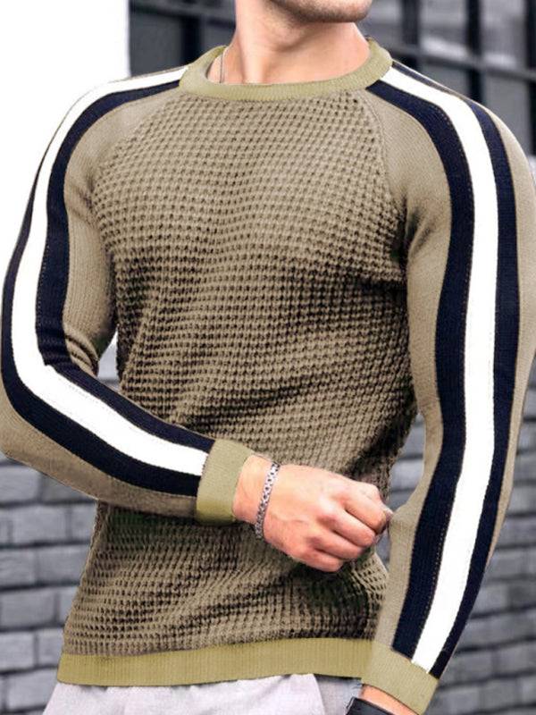 Vibrant Contrast Round Neck Loose-Fit Knit T-Shirt for Men - Perfect for Casual Autumn-Winter Styling! - MENLL