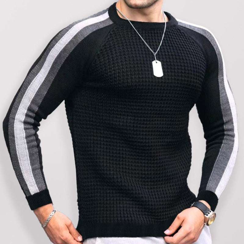 Vibrant Contrast Round Neck Loose-Fit Knit T-Shirt for Men - Perfect for Casual Autumn-Winter Styling! - MENLL