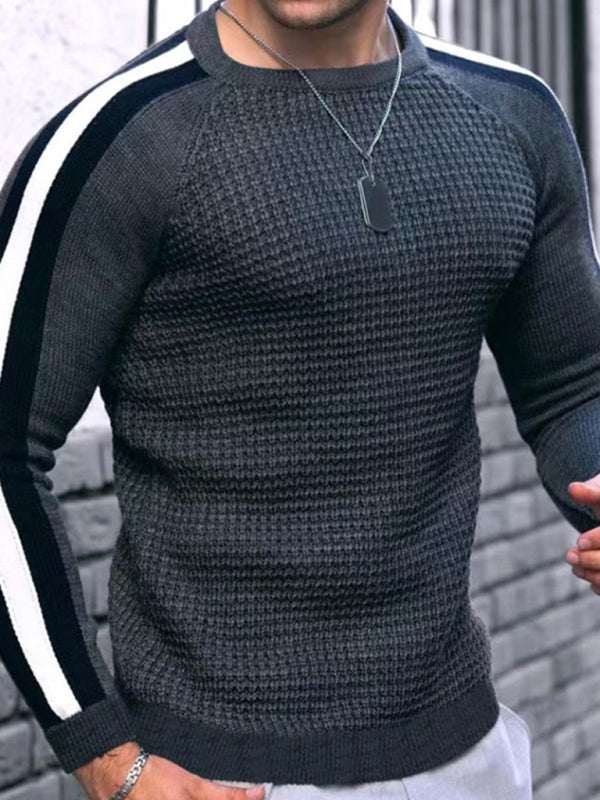 Vibrant Contrast Round Neck Loose-Fit Knit T-Shirt for Men - Perfect for Casual Autumn-Winter Styling! - MENLL