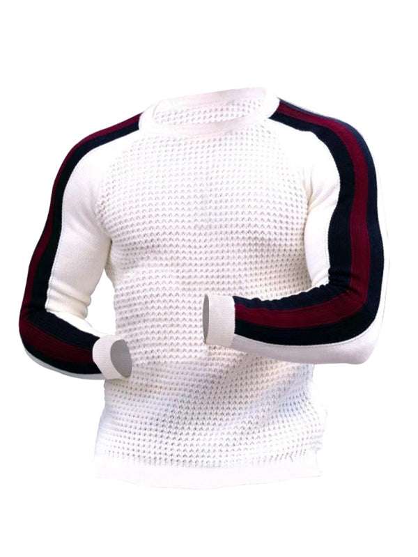 Vibrant Contrast Round Neck Loose-Fit Knit T-Shirt for Men - Perfect for Casual Autumn-Winter Styling! - MENLL