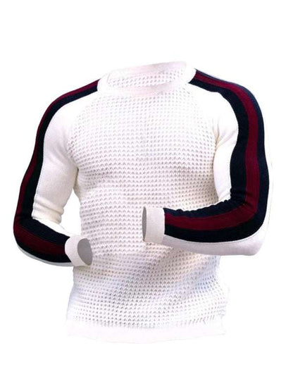 Vibrant Contrast Round Neck Loose-Fit Knit T-Shirt for Men - Perfect for Casual Autumn-Winter Styling! - MENLL