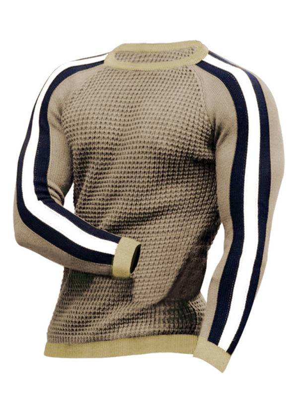 Vibrant Contrast Round Neck Loose-Fit Knit T-Shirt for Men - Perfect for Casual Autumn-Winter Styling! - MENLL