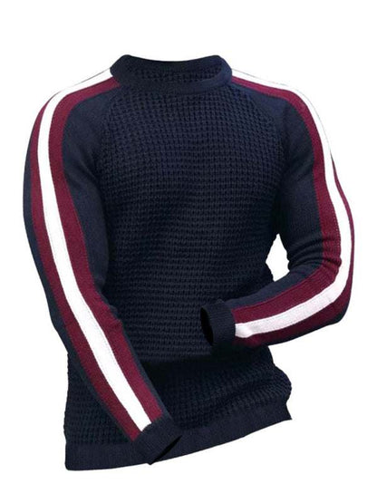 Vibrant Contrast Round Neck Loose-Fit Knit T-Shirt for Men - Perfect for Casual Autumn-Winter Styling! - MENLL