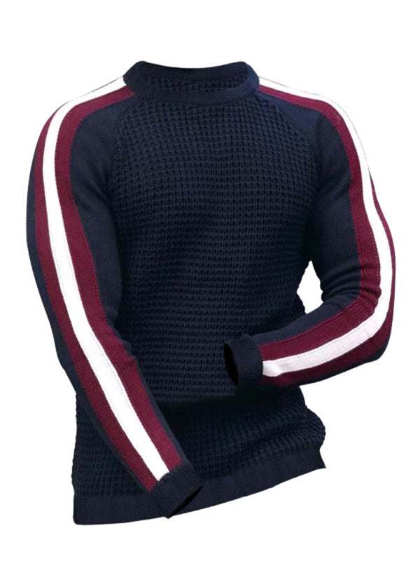 Vibrant Contrast Round Neck Loose-Fit Knit T-Shirt for Men - Perfect for Casual Autumn-Winter Styling! - MENLL