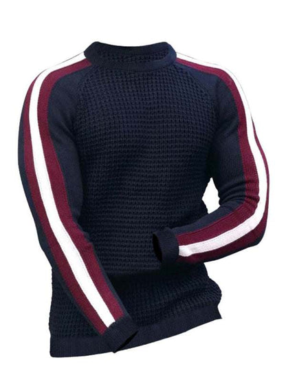 Vibrant Contrast Round Neck Loose-Fit Knit T-Shirt for Men - Perfect for Casual Autumn-Winter Styling! - MENLL