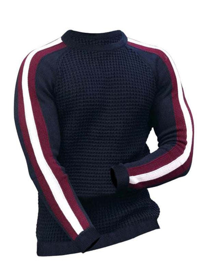 Vibrant Contrast Round Neck Loose-Fit Knit T-Shirt for Men - Perfect for Casual Autumn-Winter Styling! - MENLL
