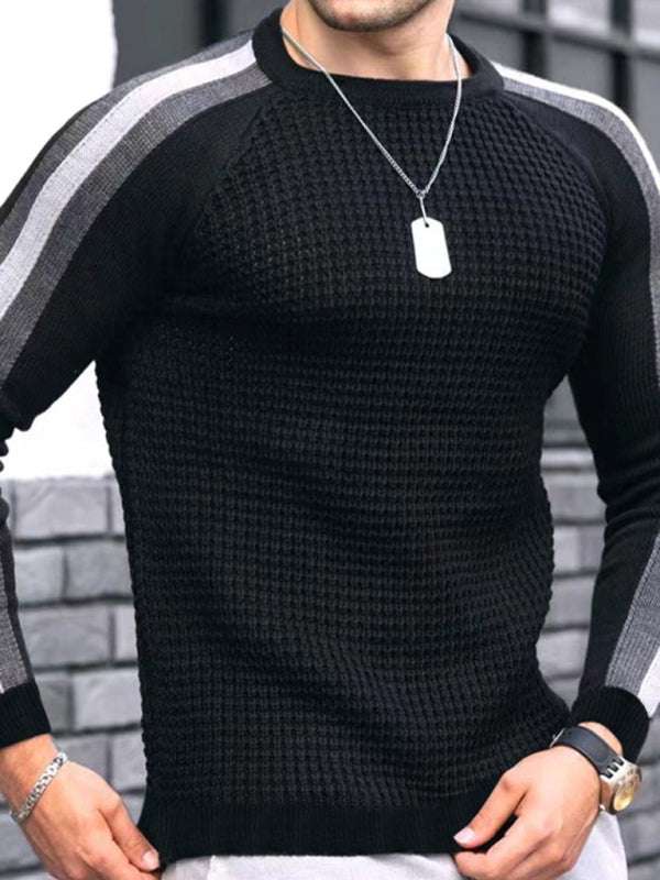 Vibrant Contrast Round Neck Loose-Fit Knit T-Shirt for Men - Perfect for Casual Autumn-Winter Styling! - MENLL
