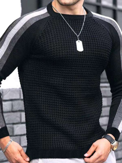 Vibrant Contrast Round Neck Loose-Fit Knit T-Shirt for Men - Perfect for Casual Autumn-Winter Styling! - MENLL