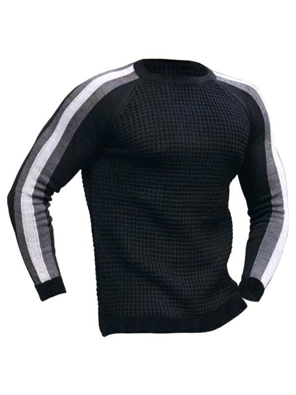 Vibrant Contrast Round Neck Loose-Fit Knit T-Shirt for Men - Perfect for Casual Autumn-Winter Styling! - MENLL