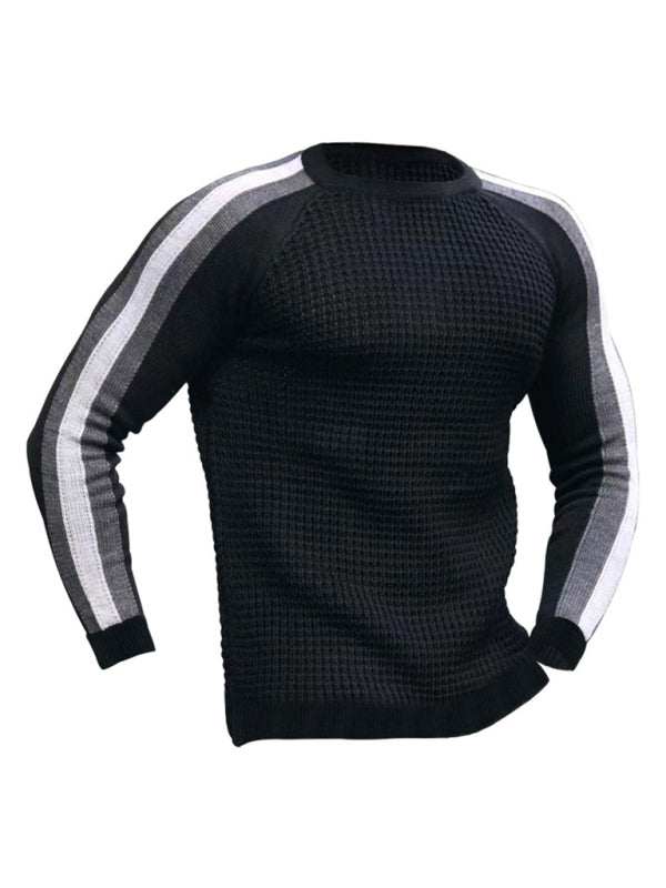 Vibrant Contrast Round Neck Loose-Fit Knit T-Shirt for Men - Perfect for Casual Autumn-Winter Styling! - MENLL