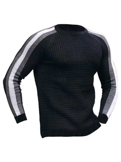Vibrant Contrast Round Neck Loose-Fit Knit T-Shirt for Men - Perfect for Casual Autumn-Winter Styling! - MENLL