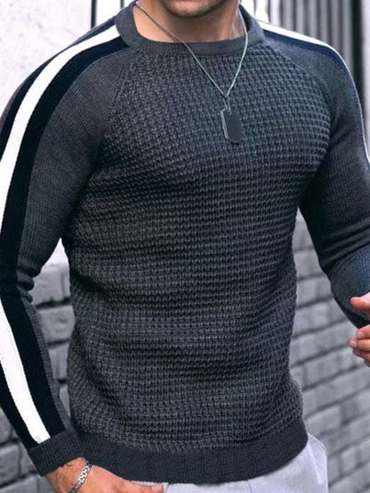 Vibrant Contrast Round Neck Loose-Fit Knit T-Shirt for Men - Perfect for Casual Autumn-Winter Styling! - MENLL