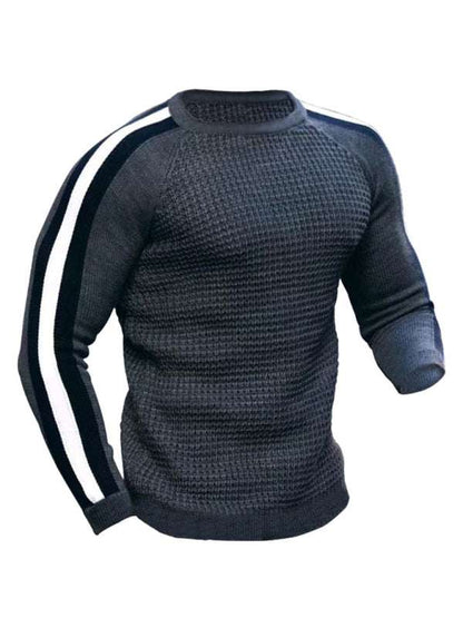 Vibrant Contrast Round Neck Loose-Fit Knit T-Shirt for Men - Perfect for Casual Autumn-Winter Styling! - MENLL