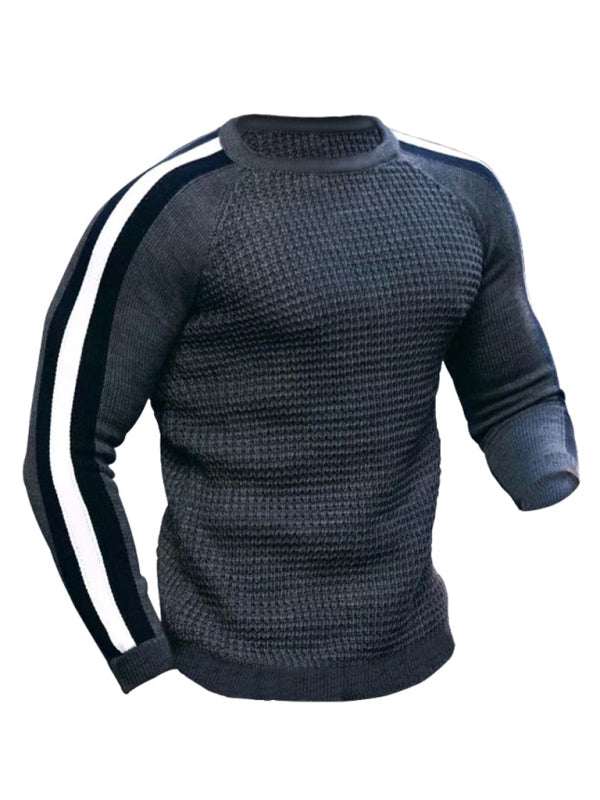 Vibrant Contrast Round Neck Loose-Fit Knit T-Shirt for Men - Perfect for Casual Autumn-Winter Styling! - MENLL