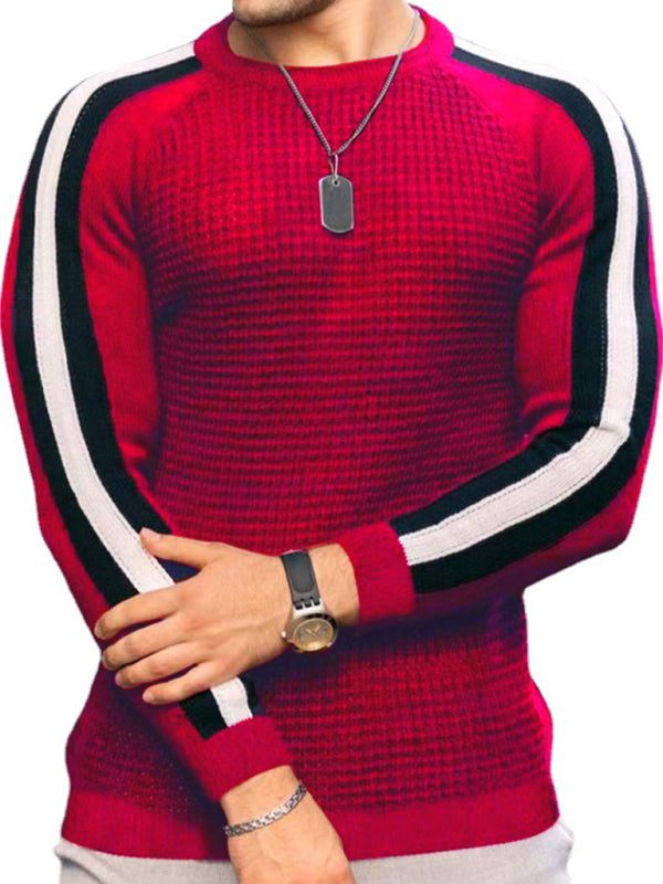 Vibrant Contrast Round Neck Loose-Fit Knit T-Shirt for Men - Perfect for Casual Autumn-Winter Styling! - MENLL