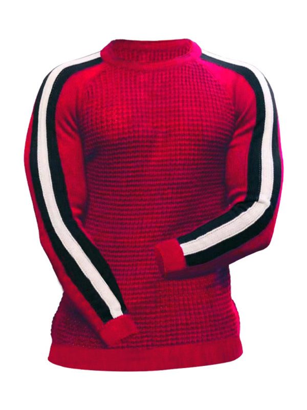 Vibrant Contrast Round Neck Loose-Fit Knit T-Shirt for Men - Perfect for Casual Autumn-Winter Styling! - MENLL