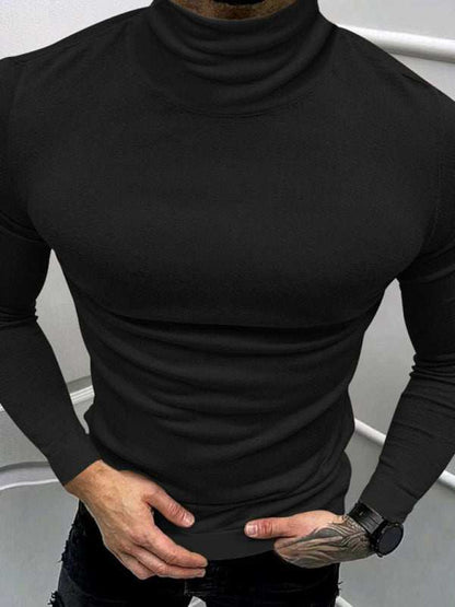 Stylish Men's High Collar Long Sleeve Turtleneck Tee for Effortless Layering - MENLL