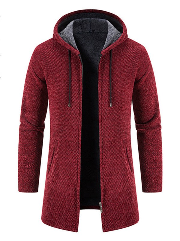 Casual zipper hooded cardigan in red, stylish for spring-summer wear.