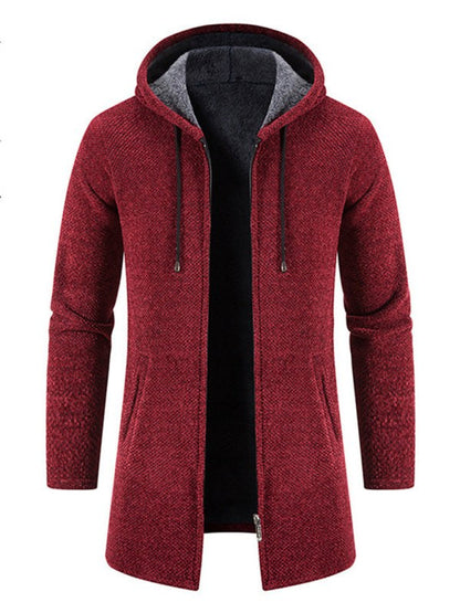 Casual zipper hooded cardigan in red, stylish for spring-summer wear.