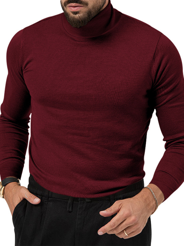 Simple base shirt with high collar and long sleeves in burgundy, perfect for autumn style.