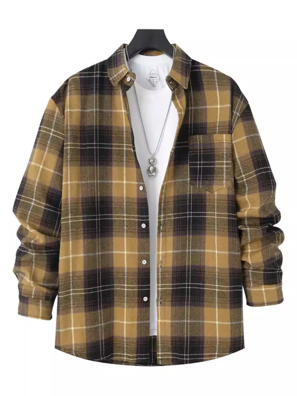 Stylish Men's Brushed Plaid Long-Sleeve Shirt for Effortless Autumn-Winter Chic - MENLL