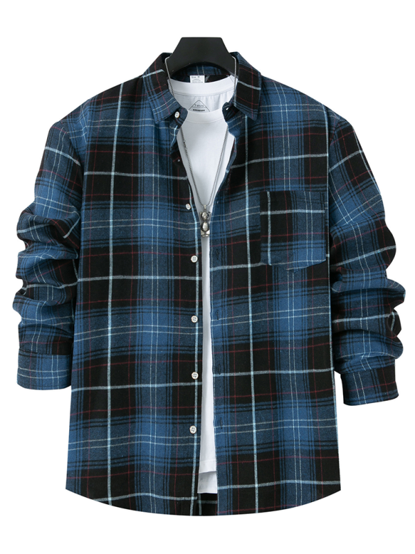 Stylish Men's Brushed Plaid Long-Sleeve Shirt for Effortless Autumn-Winter Chic - MENLL