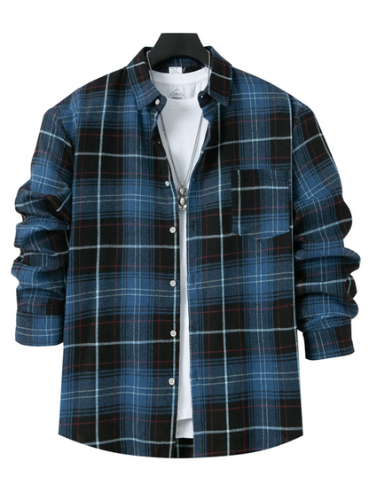 Stylish Men's Brushed Plaid Long-Sleeve Shirt for Effortless Autumn-Winter Chic - MENLL
