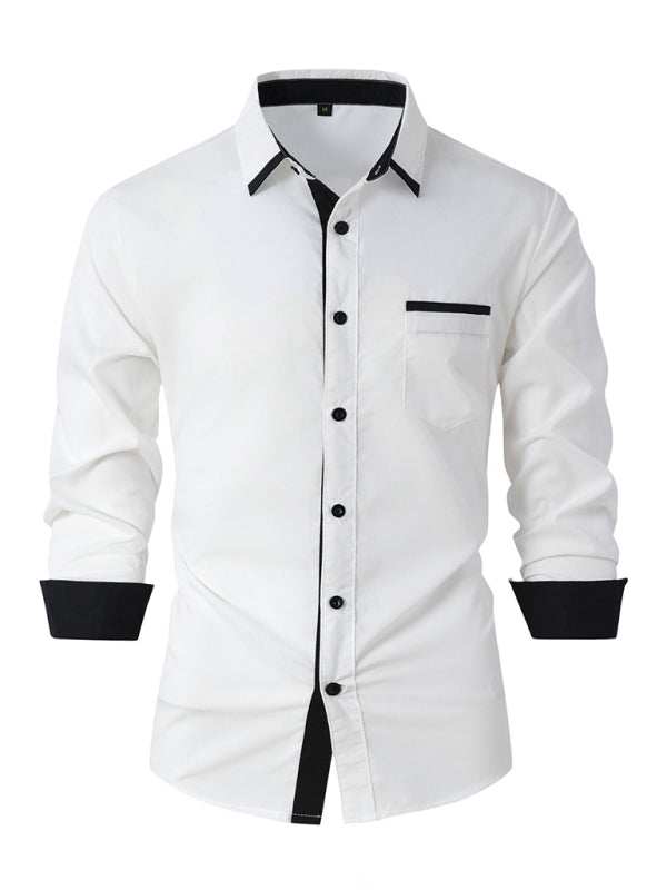 Stylish Men's Color Block Long Sleeve Shirt - Perfect for Business and Casual Elegance - MENLL