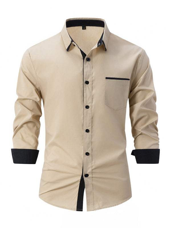 Stylish Men's Color Block Long Sleeve Shirt - Perfect for Business and Casual Elegance - MENLL