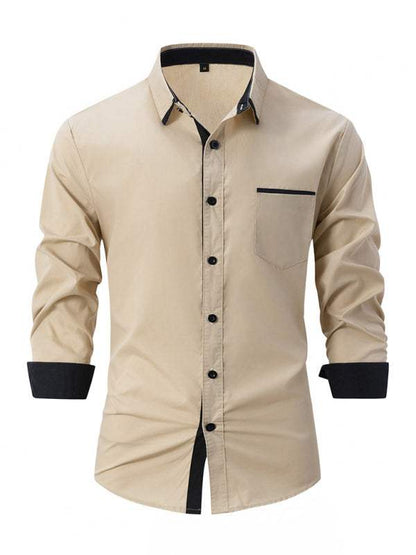 Stylish Men's Color Block Long Sleeve Shirt - Perfect for Business and Casual Elegance - MENLL