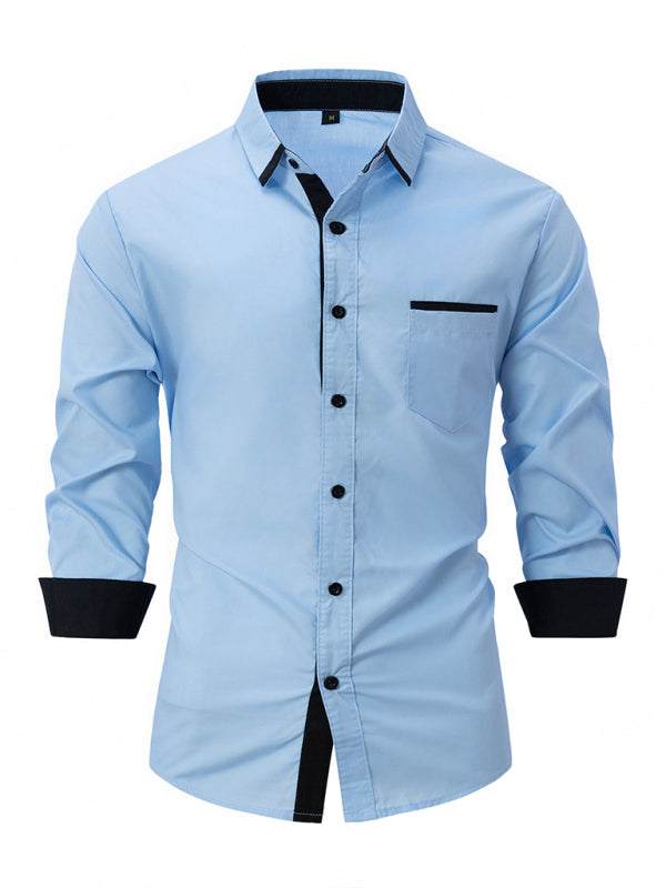 Stylish Men's Color Block Long Sleeve Shirt - Perfect for Business and Casual Elegance - MENLL