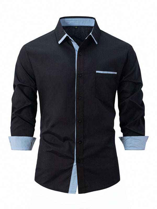 Stylish Men's Color Block Long Sleeve Shirt - Perfect for Business and Casual Elegance - MENLL