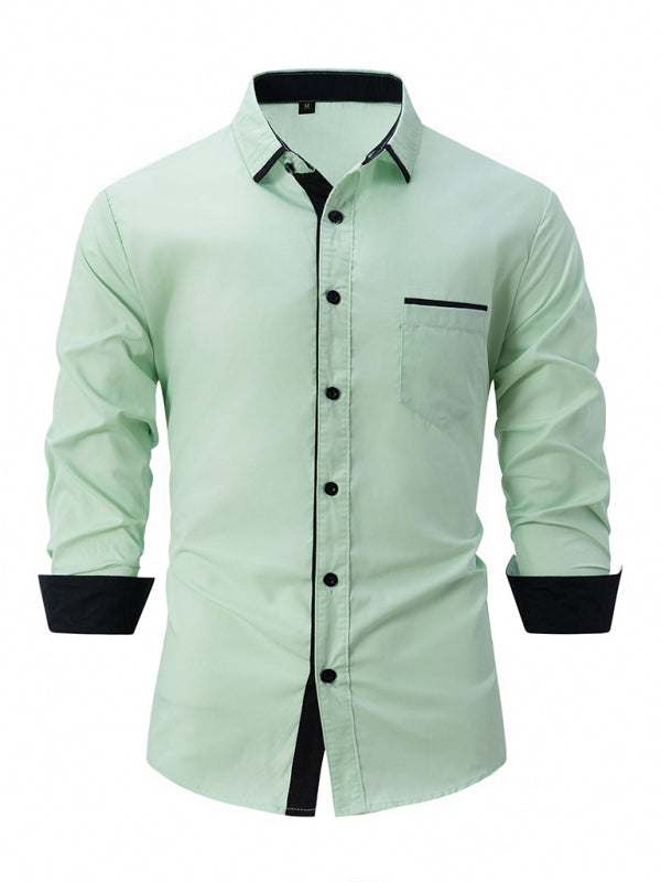 Stylish Men's Color Block Long Sleeve Shirt - Perfect for Business and Casual Elegance - MENLL