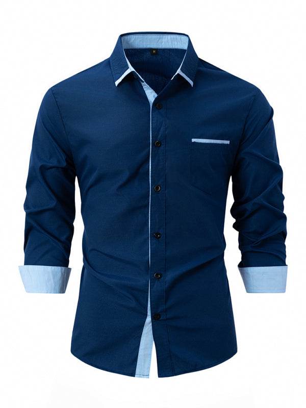 Stylish Men's Color Block Long Sleeve Shirt - Perfect for Business and Casual Elegance - MENLL
