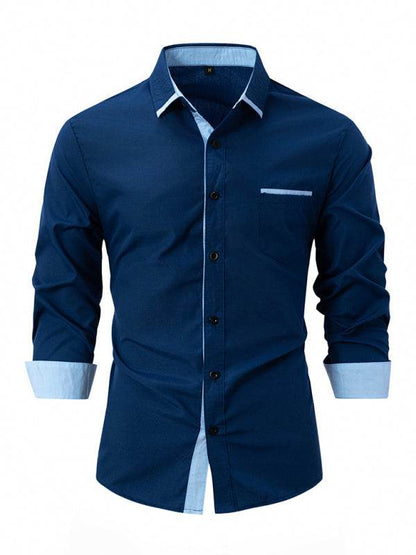 Stylish Men's Color Block Long Sleeve Shirt - Perfect for Business and Casual Elegance - MENLL